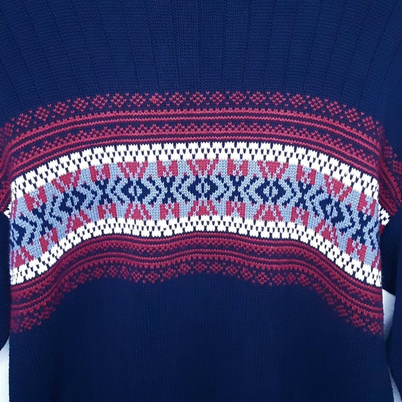 Dockers Mens Vintage Sweater Pullover Fair Isle Navy Blue Red & White Size XL - Picture 5 of 6